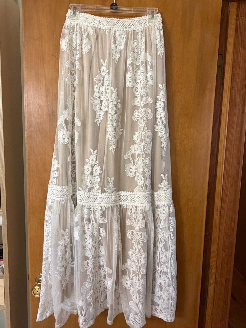 Altar'd State Cream and White Embroidered Lace Maxi Skirt